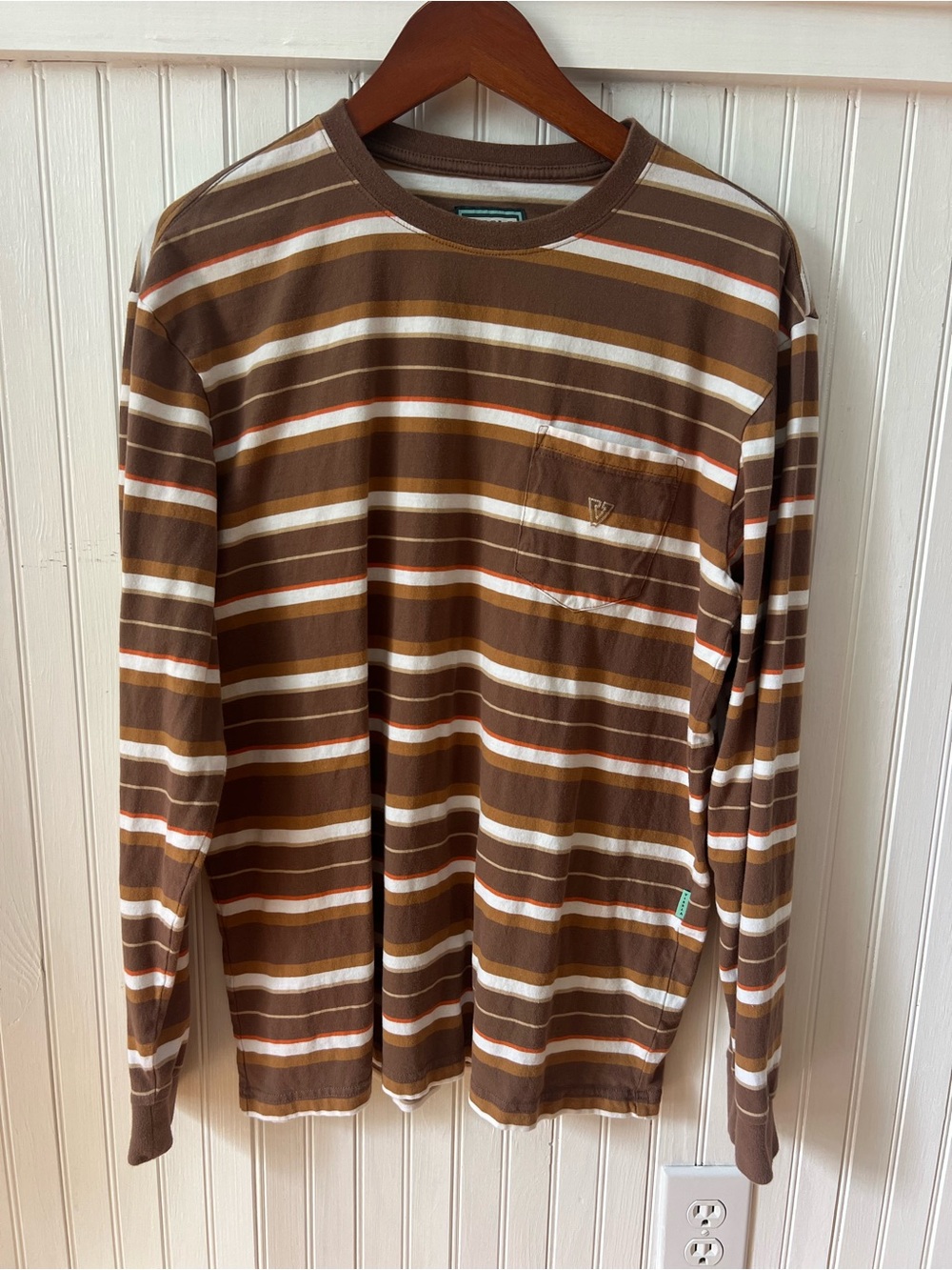 Vissla Creators Long Sleeve Pocket T-Shirt Mens Large Brown Striped Surf Skate